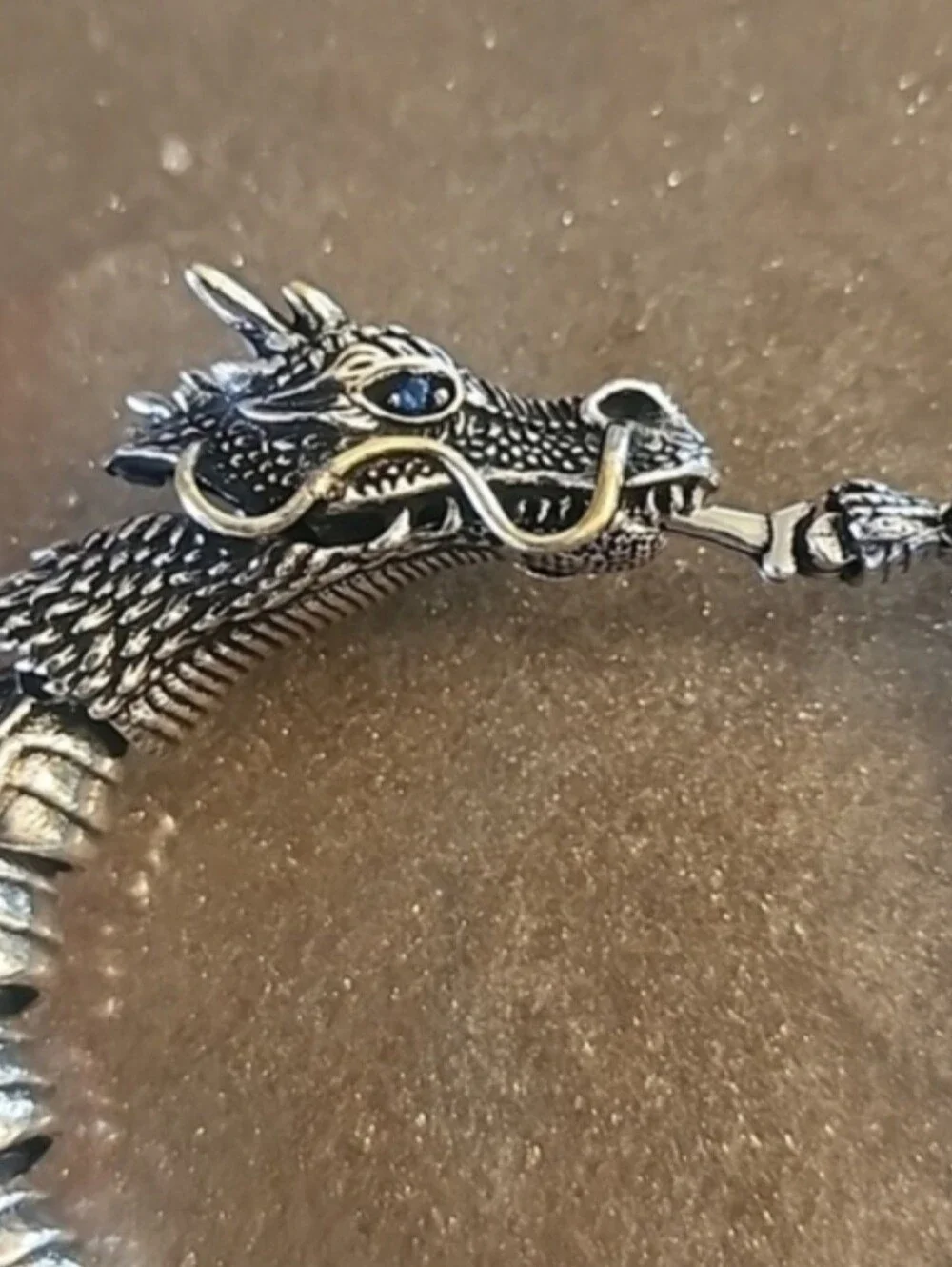 Men's Silver Dragon Head Chain Bracelet - Fashion Accessory Articulated Serpent - Picture 7 of 12